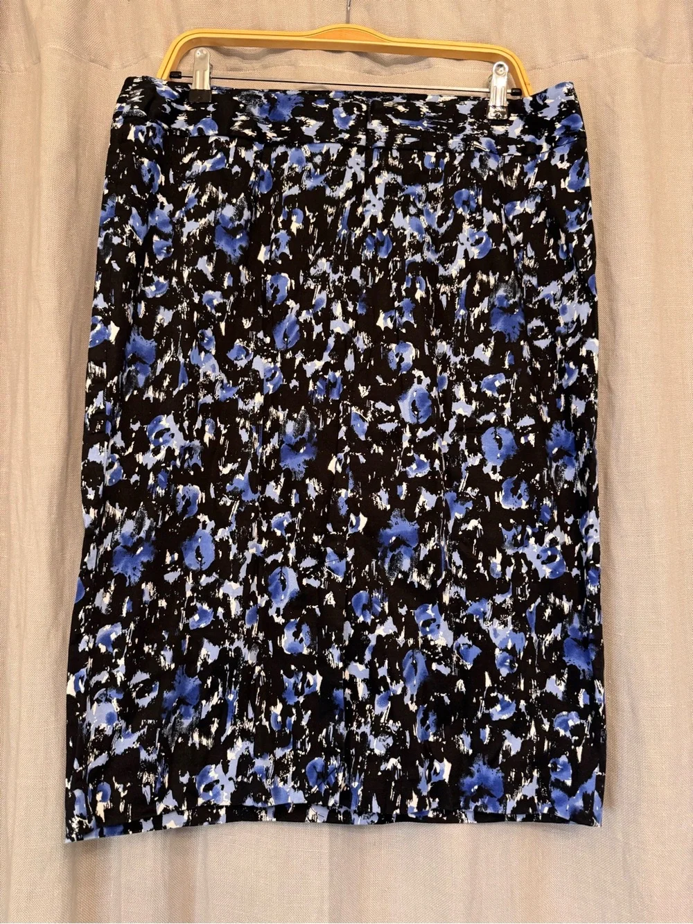 Grace Elements Abstract Watercolor Floral Pencil Skirt Blue Black Sz 14 Cotton